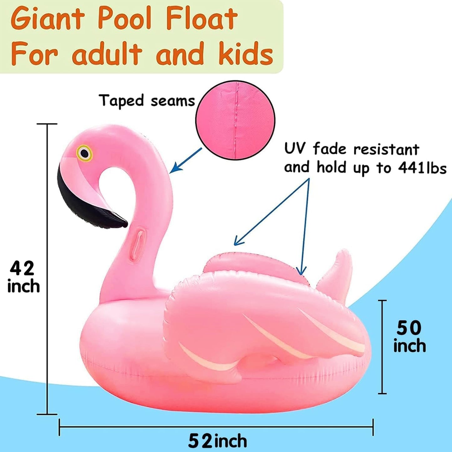 TURNMEON Giant Flamingo Pool Float, Inflatable Summer Beach Swimming Raft Lounge Ride-on Water Pool Floatie for Adults Kids Lake