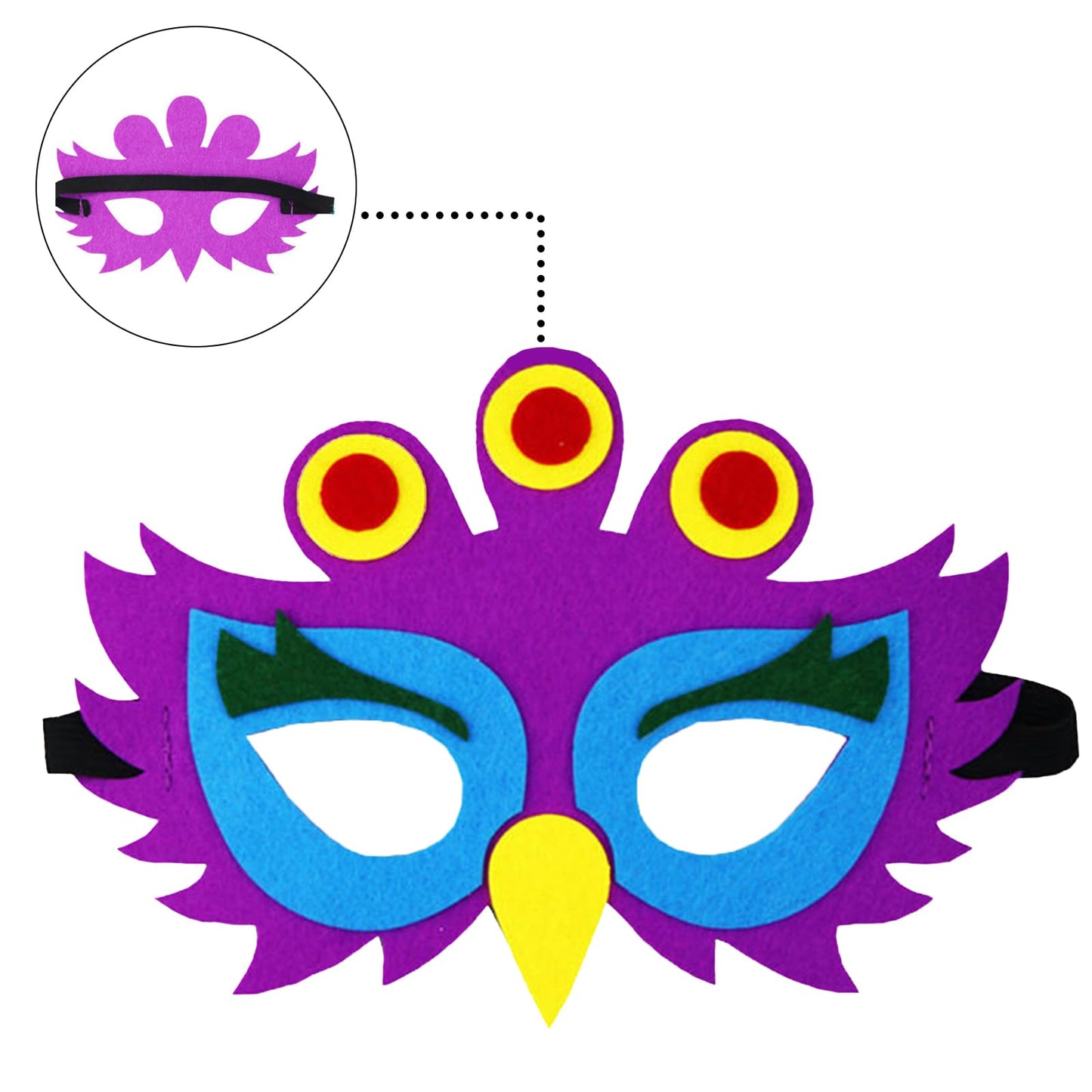 Jtnohx Felt Animal Masks, 10 Pcs Halloween Mask, Animal Costume For Birthday Party Supplies (Peacock Mask)