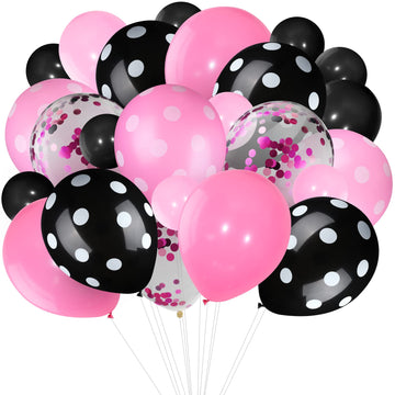 75 Pieces Mouse Color Balloons Confetti Polka Dot Balloons Latex Party Garland For Halloween Baby Shower Wedding Mouse Birthday Party Decorations Supplies(Pink, Black)