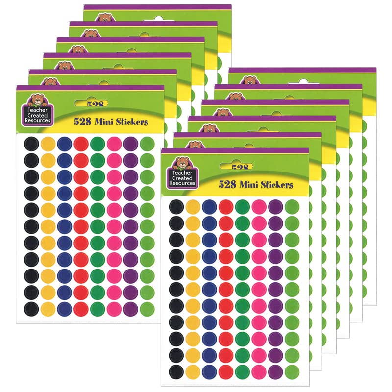 Colorful Circles Mini Stickers, 3/8 Diameter, 528 Per Pack, 12 Packs