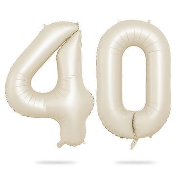 Biapian 40 Inch Cream Number 40 Balloon, 40Th Birthday Balloons, Big Digital 40 Beige White Giant 40 Foil Balloon Helium For Men