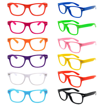 Sunovelties 12 Pack Kids No Lens Ultralight Square Costume Frame Glasses Neon Color Party Favors For Boys Girls Daily Outfit Acc