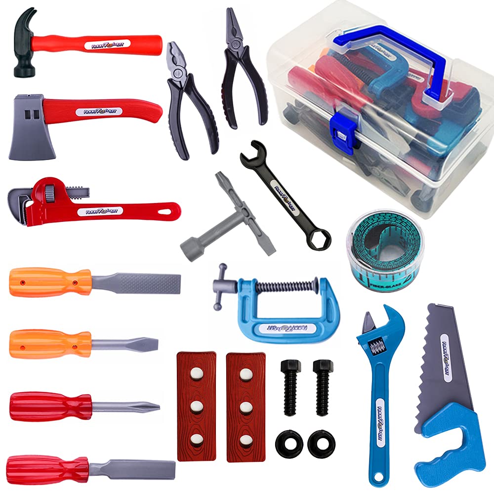 KEJIH 21 Pieces Kids Toy Tool Set and Power Play Tools, Construction Toys Working Tools Educational Pretend Role Play Set with a