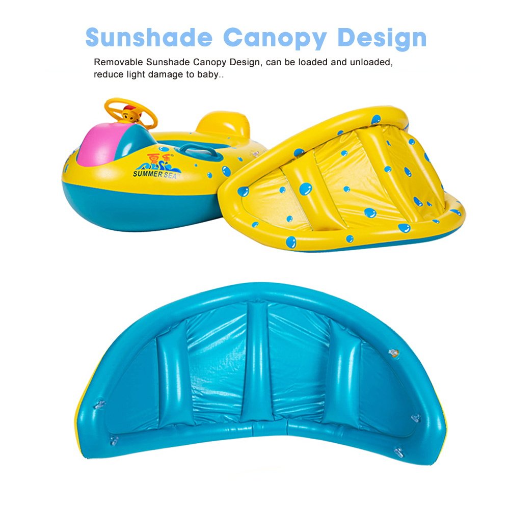 Jellydog Toy Baby Swimming Float  Baby Pool Float with Canopy  Inflatable Infant Pool Swimming Boat with Sunshade  Babies Swimming Float  Baby Pool Toy