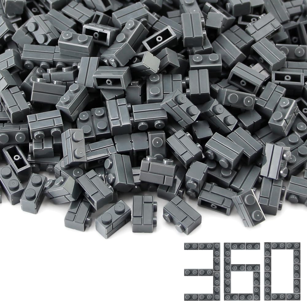 Feleph 360 Pieces 1X2 Masonry Profile Bricks Building Blocks For Wall Parts And Pieces Diverse Bulk Toy Set Compatible With Major Brands (Dark Gray)