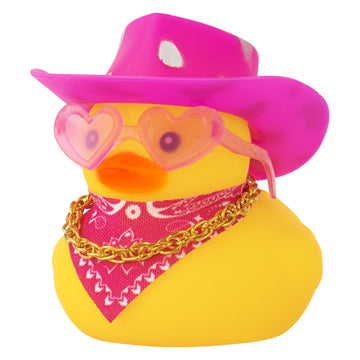 Wonuu Car Rubber Cowboy Duck, Yellow Ducks Decoration Dashboard With Cowboy Hat Necklace Sunglasses, Silver Spots Pink