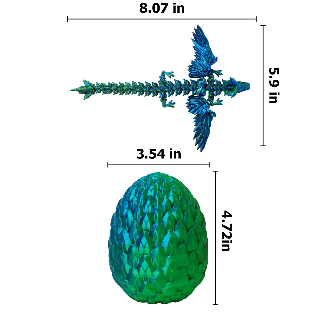 AUMEILLER 3D Printed Dragon,Articulated Winged Dragon,Fidget Dragon Eggs, Executive Desk Toys for Kids(Blue&Green)