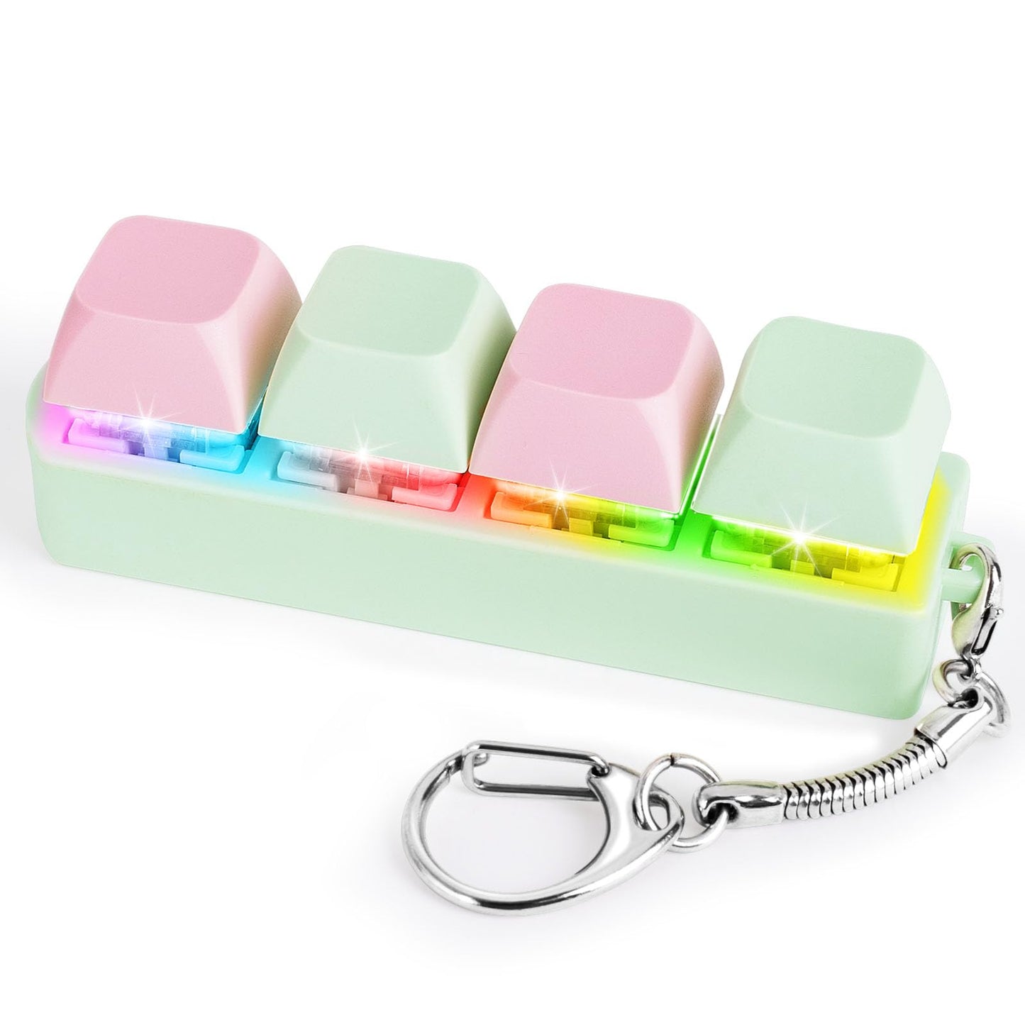 FunisFun Keyboard Fidget Toy - LED Light Keychain, Sensory Stress Relief, 4 in 1, Green Pink, Plastic