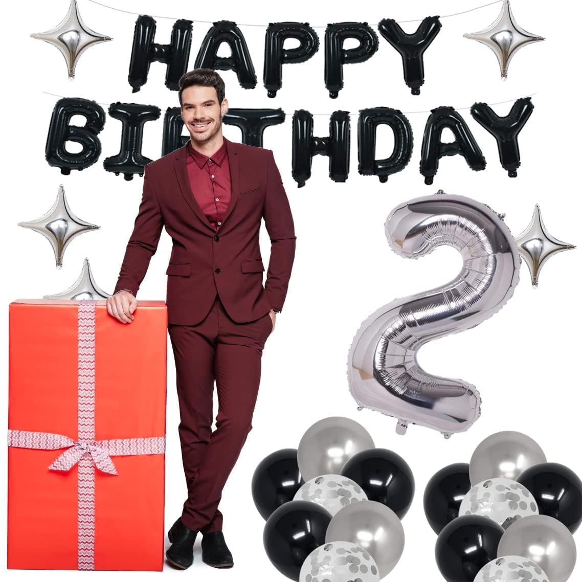 Naninuneno 14Th Black Silver Birthday Party Decorations For Boys Girls, Happy 14 Birthday Party Supplies With Black Happy Birthd