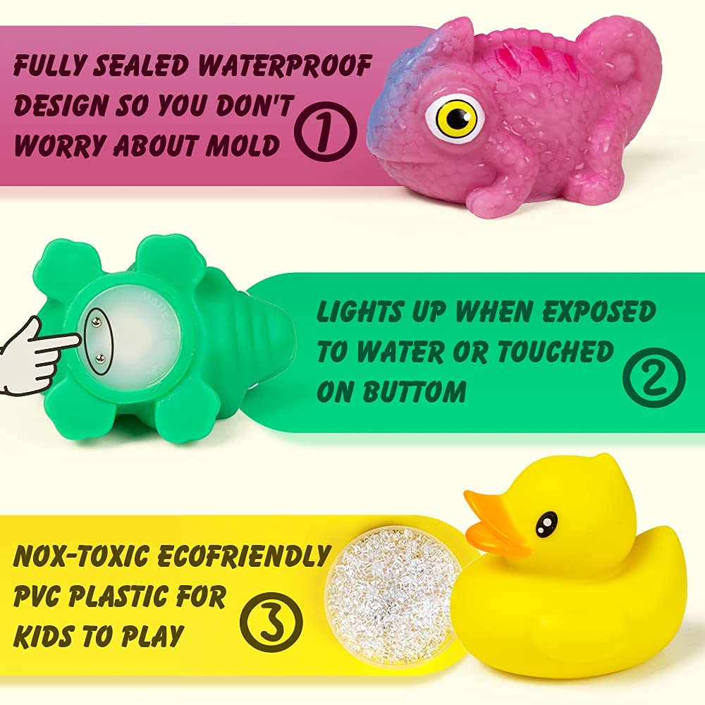 Woby Bath Toys For Toddlers 1-3,No Hole Light Up Bath Toys Baby Bathtub Toys Bathroom Floating Animal Set With Colorful Flashing Led Light For Baby (Funny Forest Animal Style)