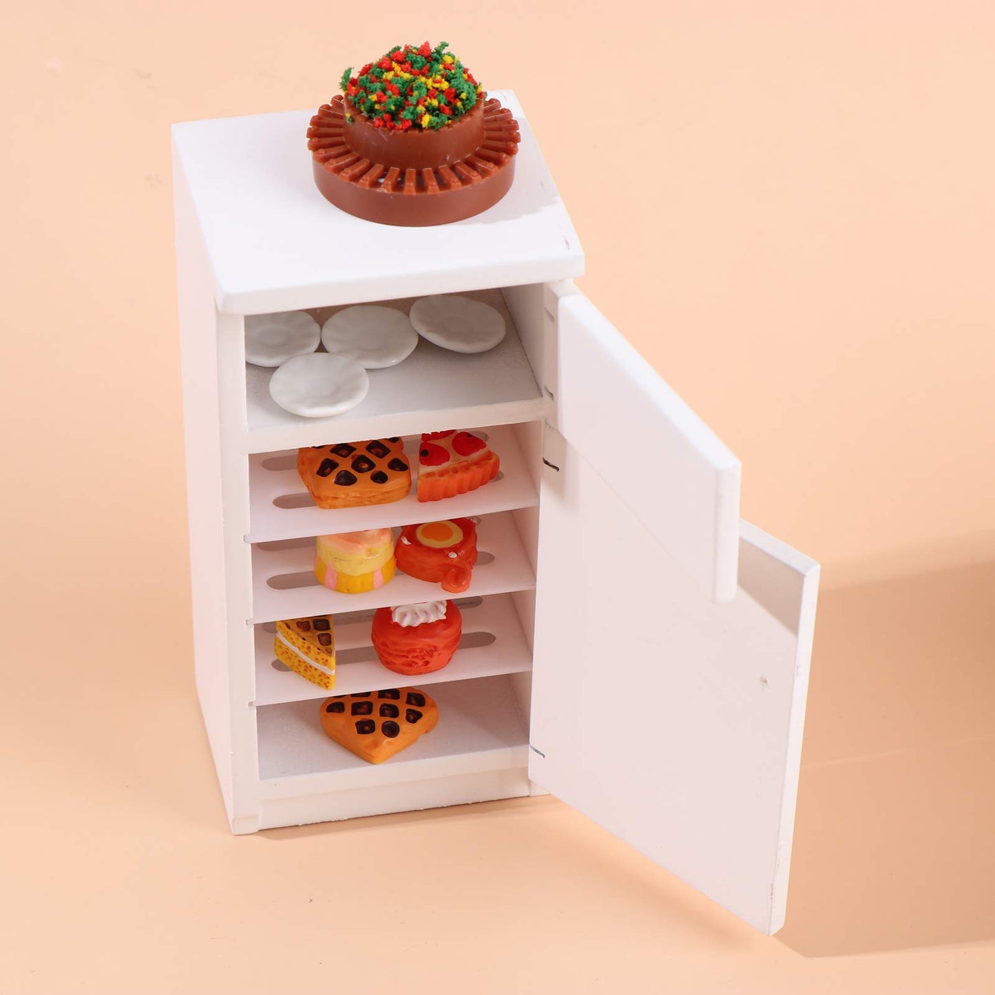Haomian Dollhouse Kitchen Furniture Kit 1:12 Dollhouse Miniature Furniture Wooden Kitchen Cabinet Fridge Set Kitchen Dining Room Furniture For 1:12 Dollhouse Miniatures Scenes Accessories (C)