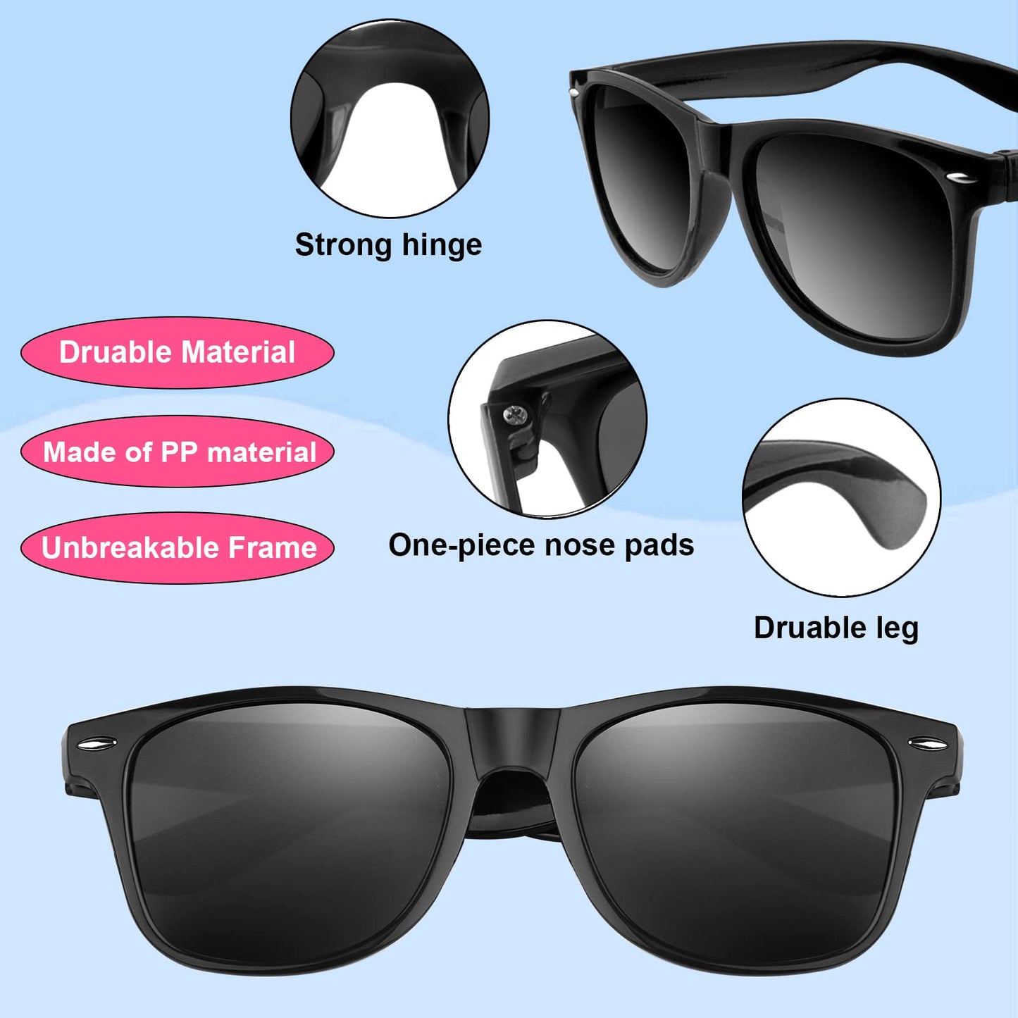 Fepito 24 Pack Party Sunglasses Bulk For Birthday Party Favors Goody Bag Fillers For Beach Pool Party Toys For Adults, Black