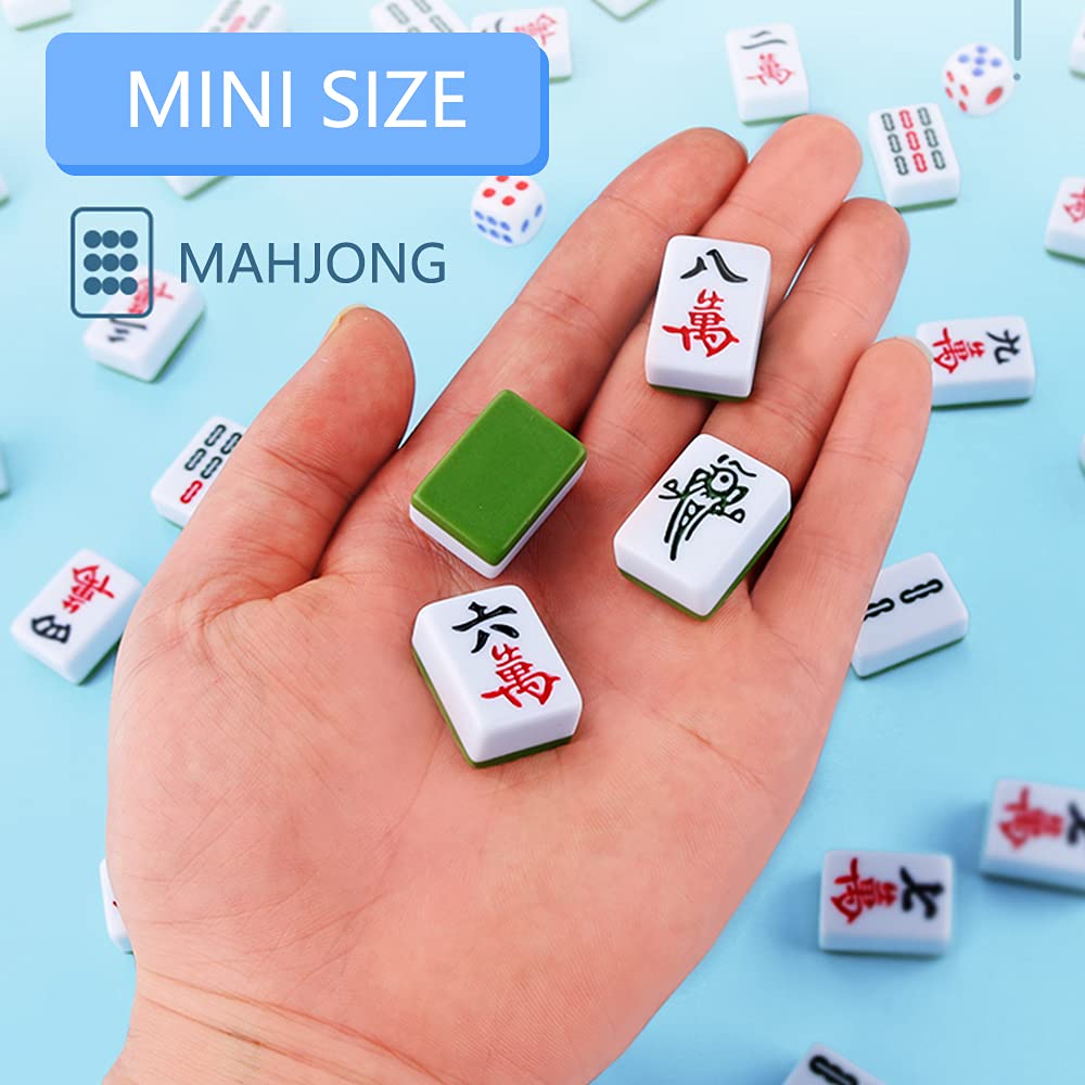 drizzle Travel Mahjong Mini Set 20mm with Instructions - Portable 146 Tiles - for Beginners with 4PCS Racks 2 Pounds - Chinese Mah-Jong Game ??