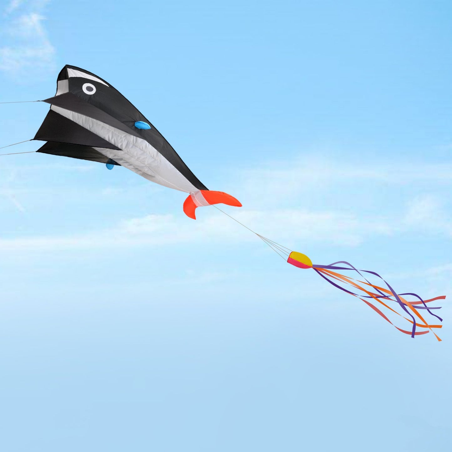 IMAGE Large 3D Black Dolphin Kite for mature-themed  82.67in*10.62in Frameless Soft Parafoil Giant Kite Easy to Fly Beginners and Perfect for The Beach  Family Activity
