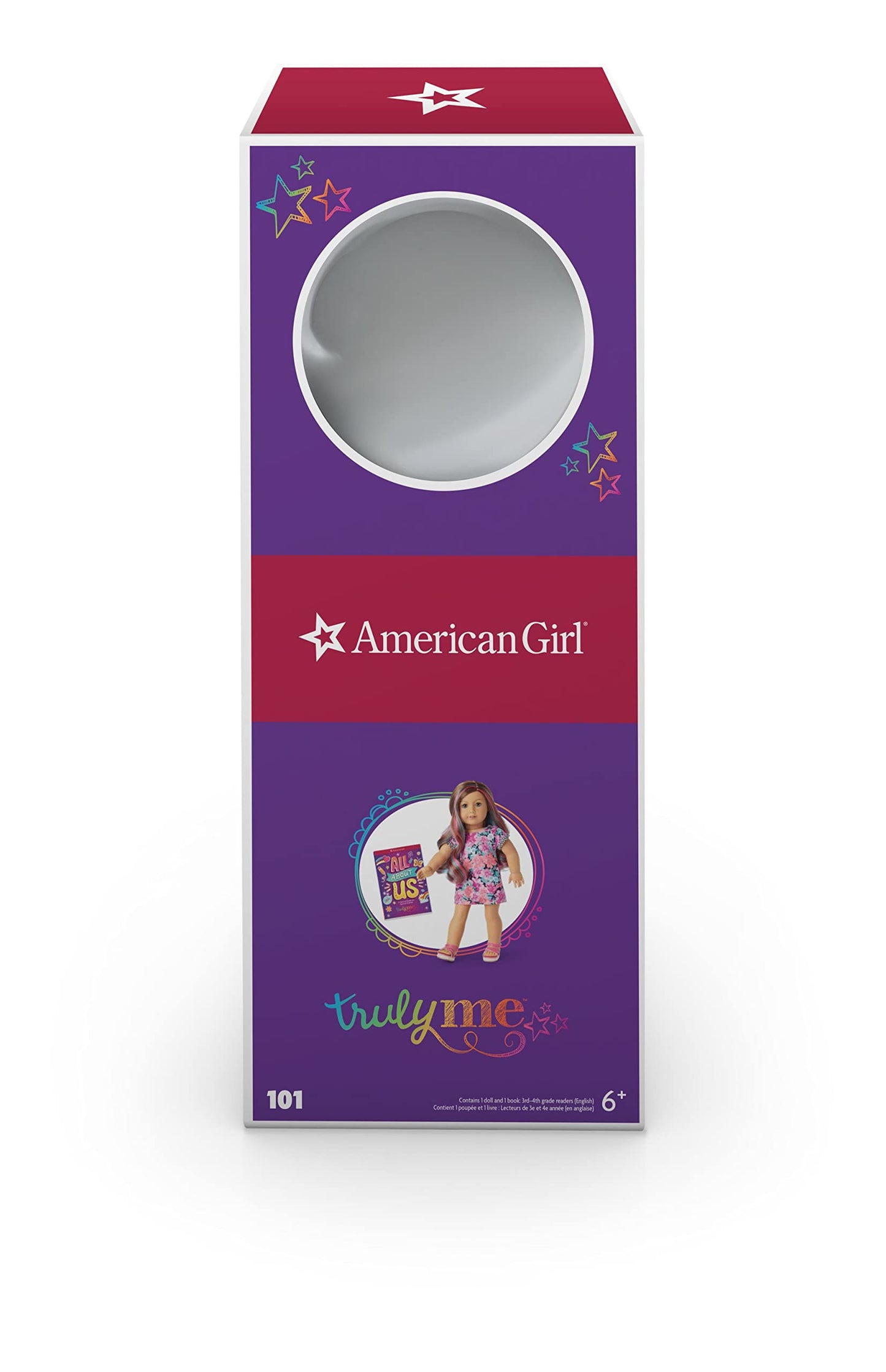 American Girl Truly Me 18-Inch Doll 101 With Gray Eyes, Wavy Caramel Hair With Pink And Blue Highlights, Light-To-Medium Skin With Warm Undertones, Floral Printed T-Shirt Dress