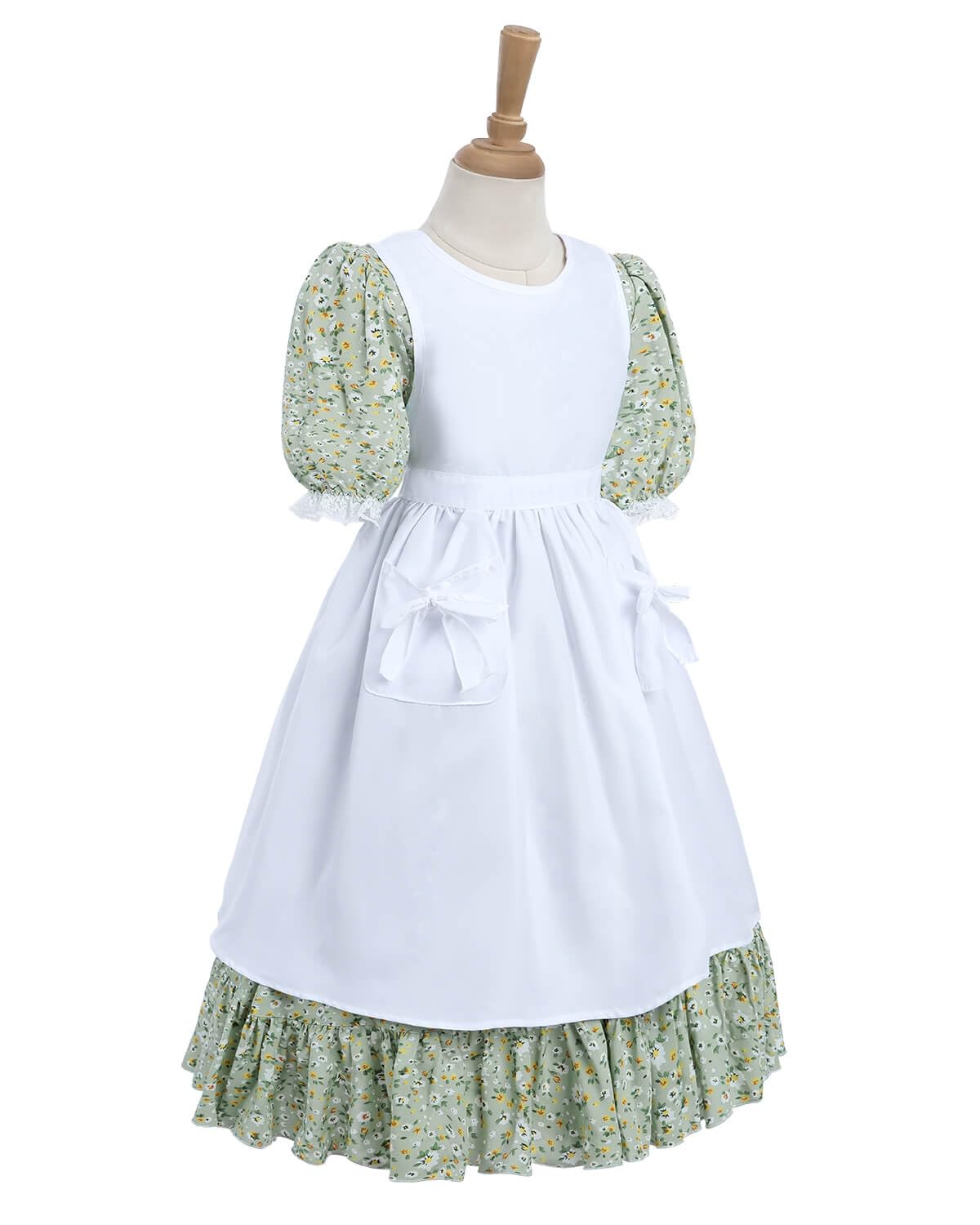 Nuoqi Pioneer Girl Costume, Green Colonial Girl Costume Prairie Dresses with White Apron 8-9