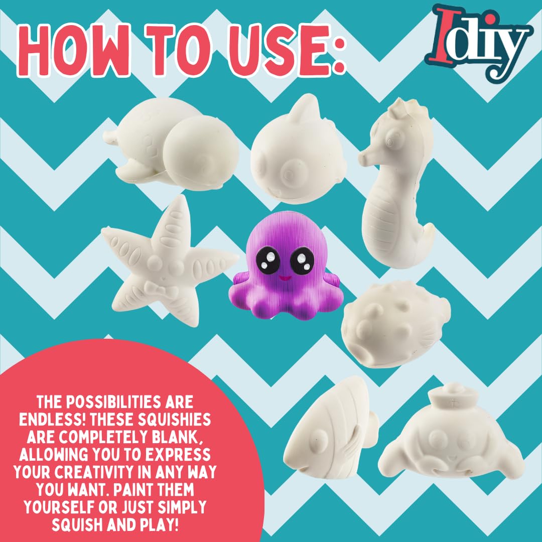 Diy Party Craft Kit Jumbo Ocean Pals Squishies (8 Unique Sea Animals)-White Kawaii Scented Slow Rising Squishy Toys, Paint, Scen