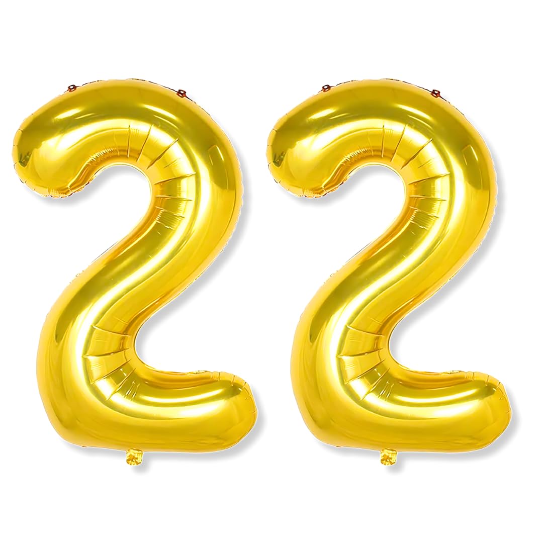 Flyloons 22 number Golden Foil Balloon 16 inch Size Birthday Decoration Items Pack of 2 | 22nd Year Balloons | Twenty Two