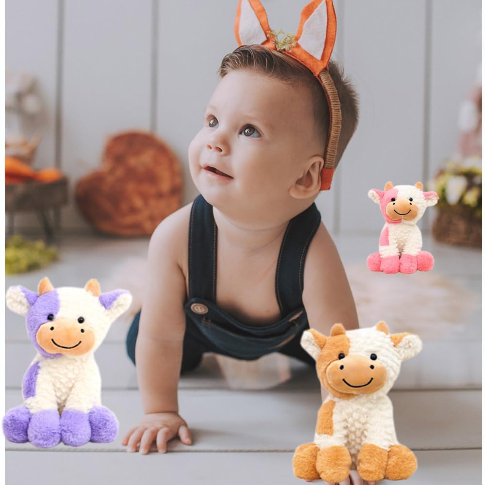 YUKOUQIAN 9-Inch Purple Cow Plush Stuffed Animal Doll Toy for Kids - Cute Sitting Cow Ideal Gift for Girls and Boys