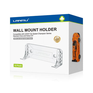 Lanmu 12 Pcs Collectible Car Wall Mount Compatible With Lego Speed Champion Series Car Standard Size And Solus Gt, Clear Wall Display Vertical For Wheels Wide 2.75'' - 3.15'' (7-8Cm)