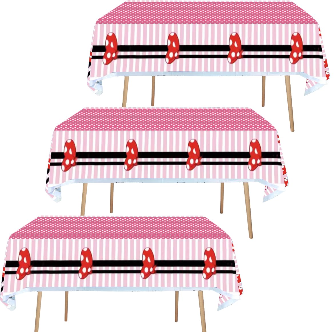 ANFGANC 3pc Mouse Tablecloth Mouse Party Supplies Disposable Pink Bow Plastic Table Cover for Girls 1st,Oh Twodles Birthday,Baby