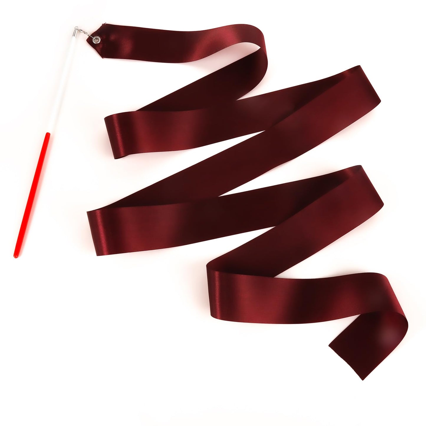 HiUnicorn 12PCS Burgundy Dance Ribbon Streamer Wands, Satin Silk, Rainbow Colors, Kids Graduation Party Decoration, Model HI-RIBBONS-01