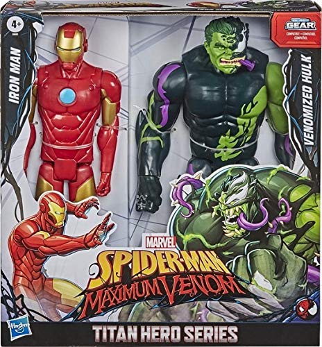 Marvel Titan Hero 12-inch Spider-Man Maximum Venom 2-Pack - Iron Man vs Venomized Hulk, Plastic, One Size