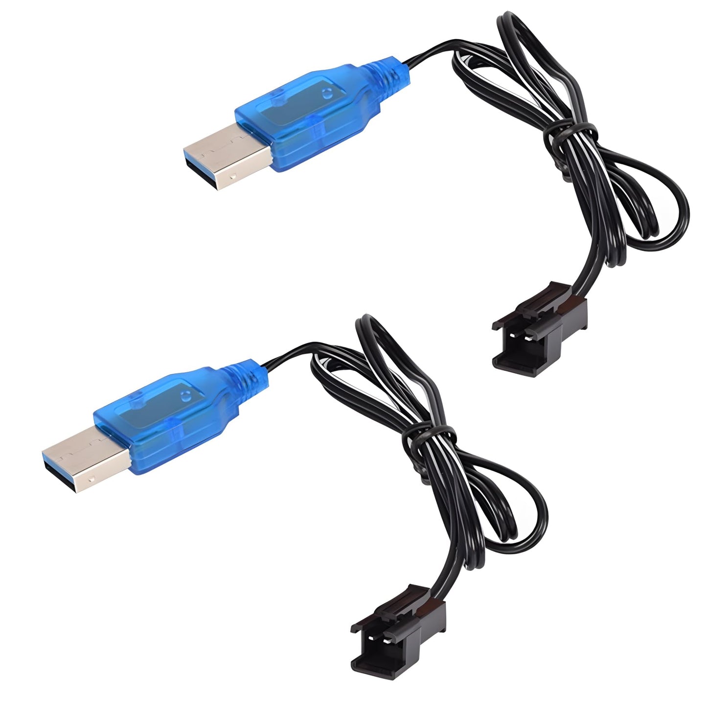 2 Pack 3.7V Lipo Battery USB Charger Cable SM-2P Port Cable for 3.7V RC Boat Car Truck Toy Rechargeable Li-Po Battery Charger