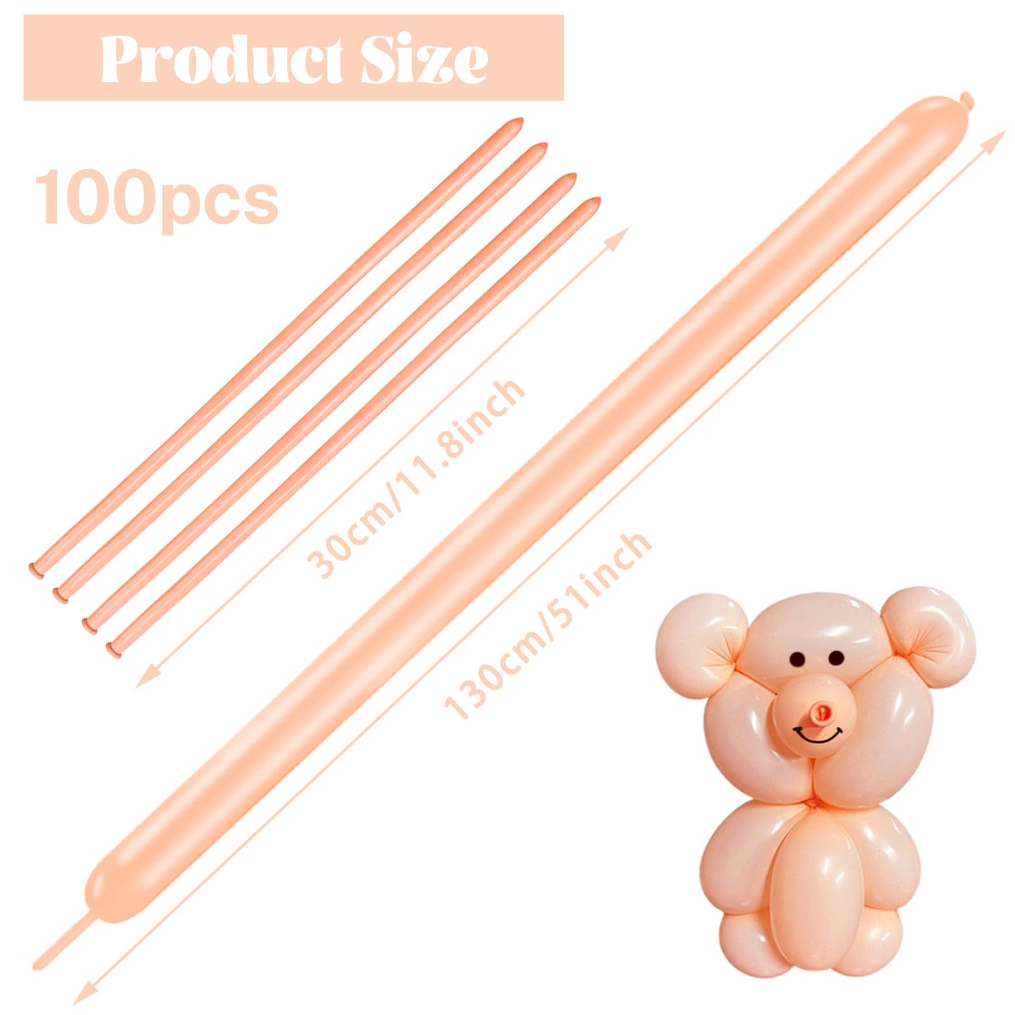 260 Long Balloons 100 Pack Pastel Orange Twisting Animal Balloons Thickening Latex Modeling Long Magic Balloons For Animal Model