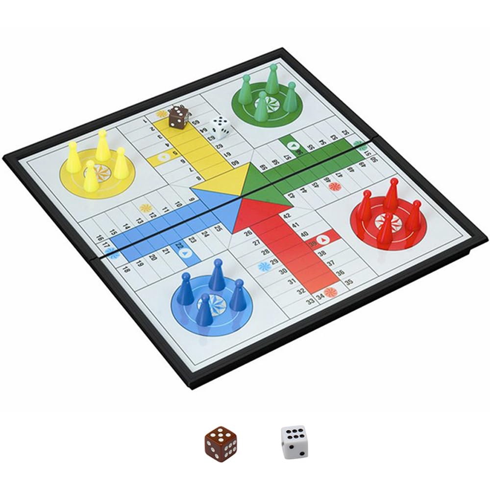 KOKOSUN Ludo Game Board Set - 9.5” Magnetic Folding Travel Game for Kids & Adults, Right Angled Model, Small Size, Plastic Material