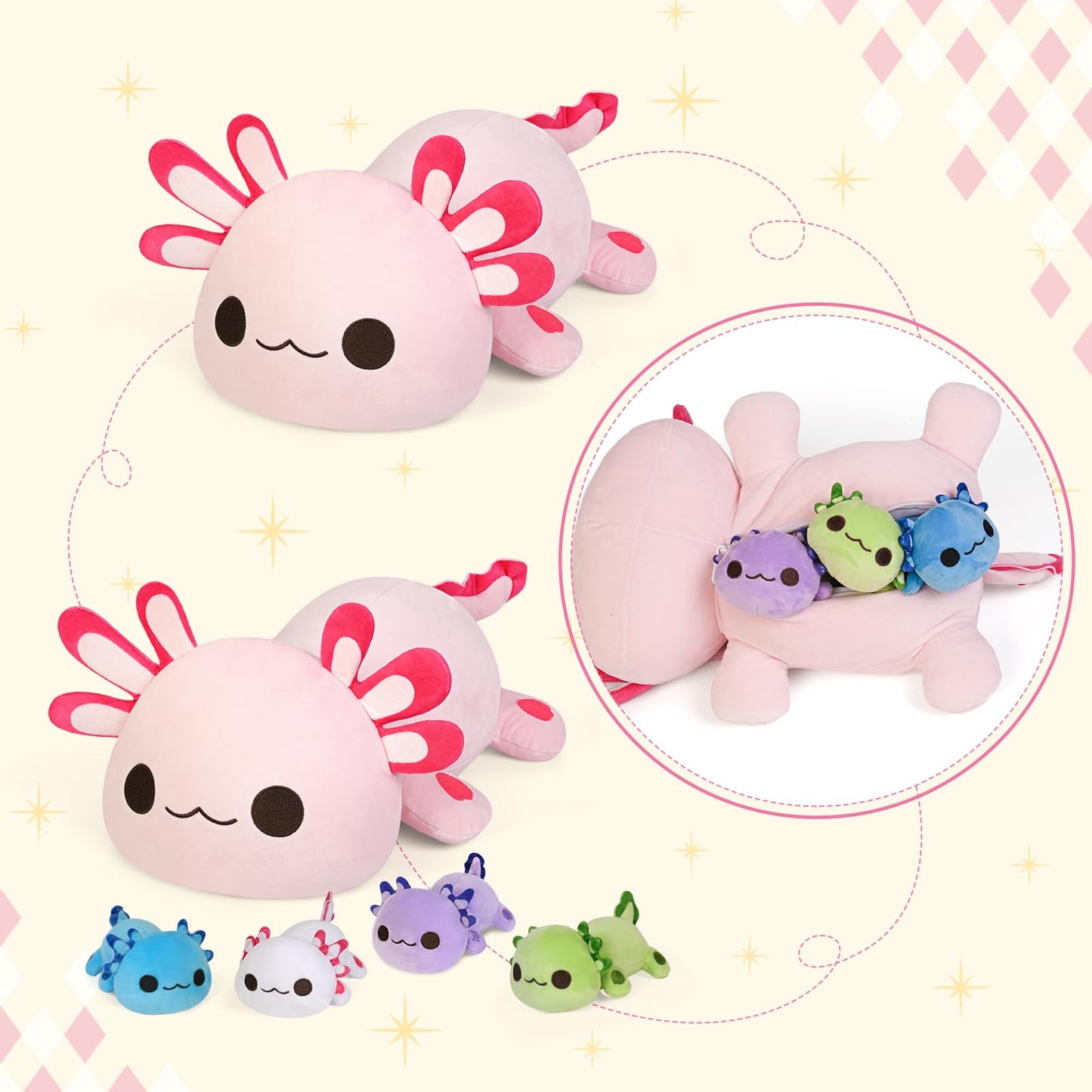 KMUYSL Axolotl Plush Toy Set - Orange Mommy Axolotl with 4 Baby Stuffed Animals for Kids 3+ - Perfect Christmas Birthday Gift