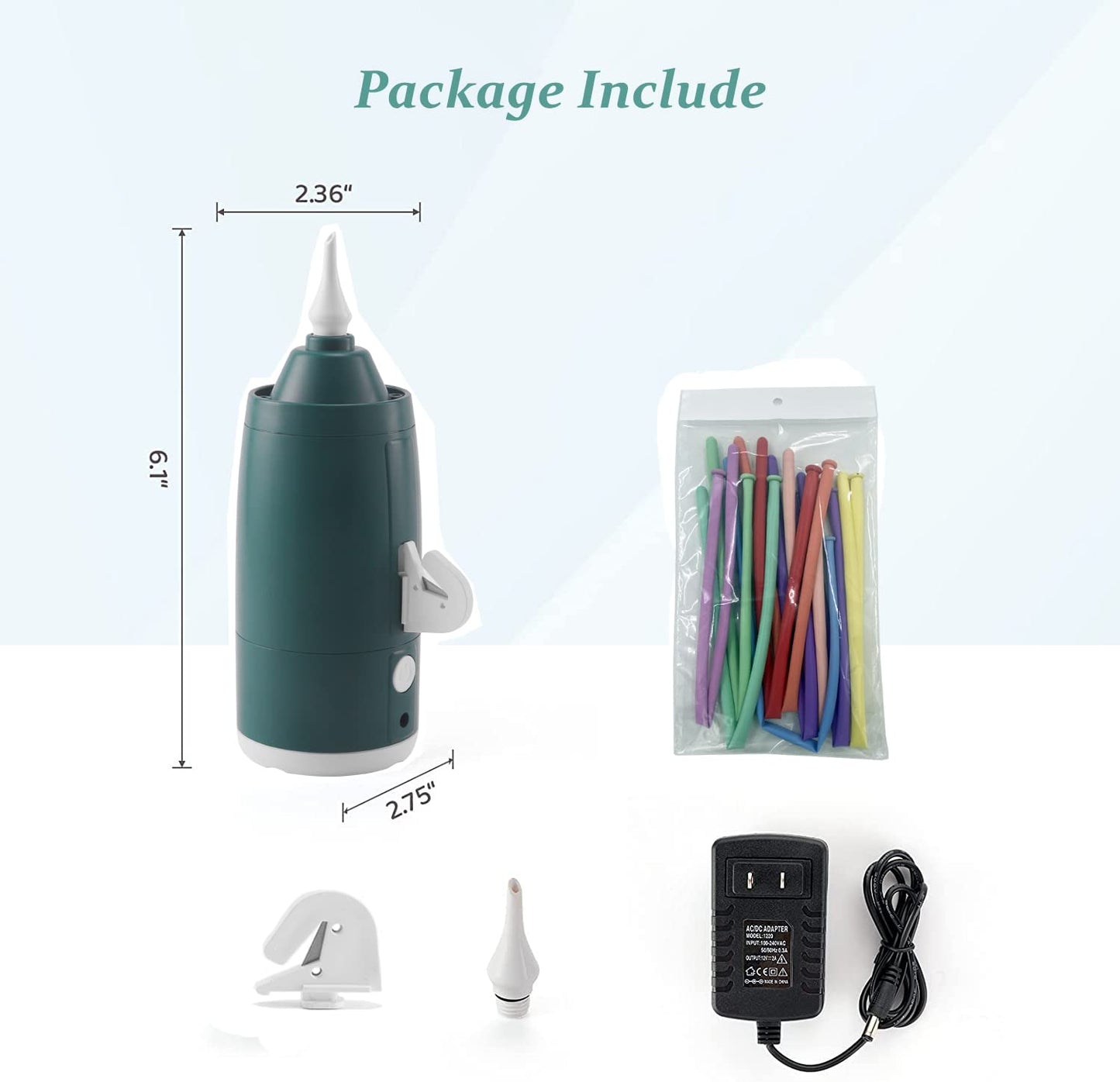 Electric Magic Balloon Pump,Portable Electric Air Inflator Party Air Blower Pump with 1 Nozzle 1 Balloon Cutter and 10 Pcs Long