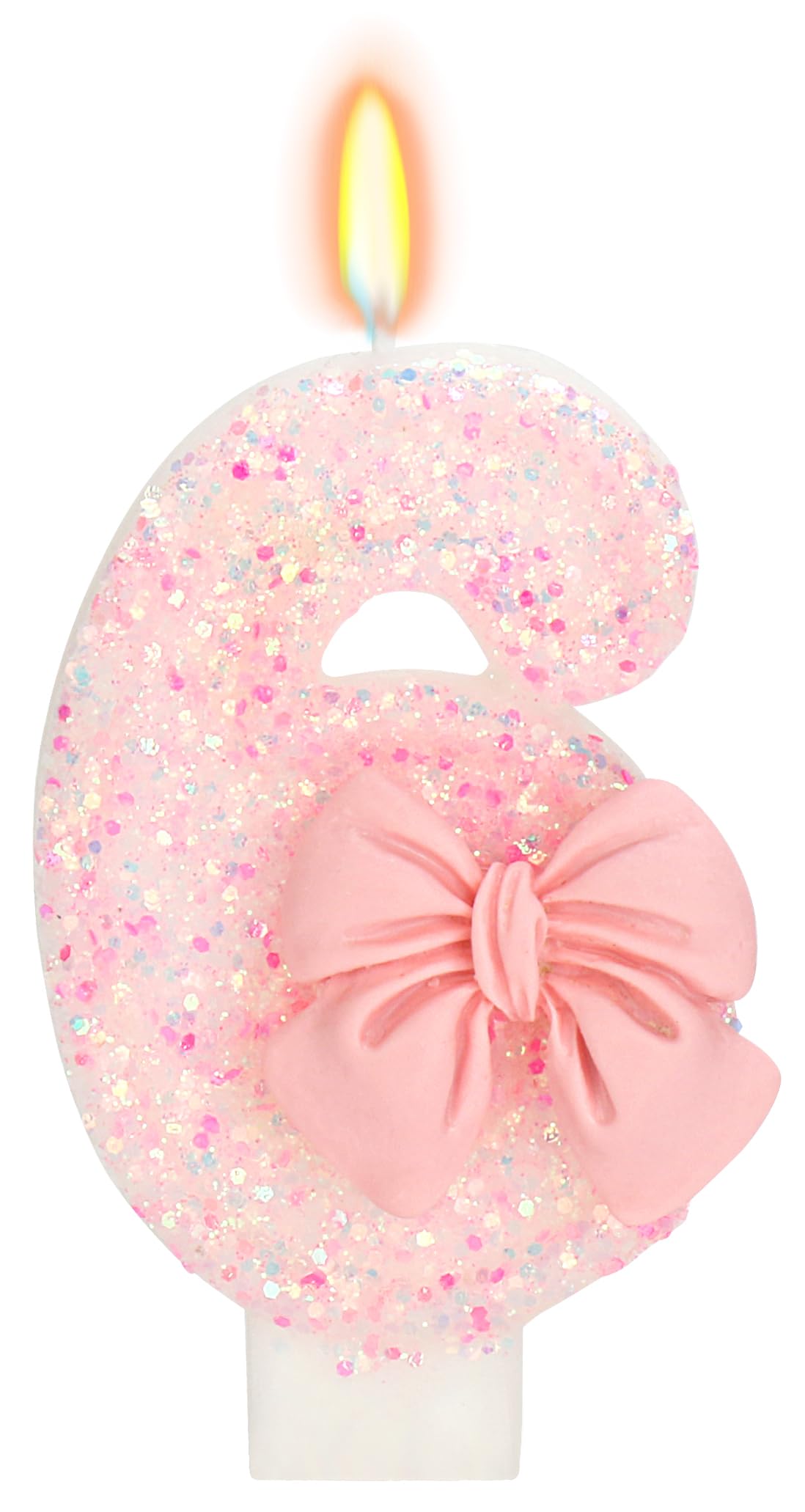 ElekFX Birthday Candle for Cake, 6 Candle - Pink Glitter with Bowknot, 2.76 inch Happy Birthday Candle, Cake Topper Decoration f