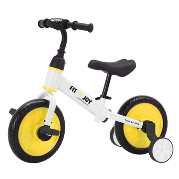 Ubravoo Trike To Bike Riding Tricycles For Boys Girls 2-5, Fit 'N Joy Kids Balance Bike With Pedals & Training Wheels Options, 4-In-1 Starter Toddler Training Bicycle (Yellow-White)