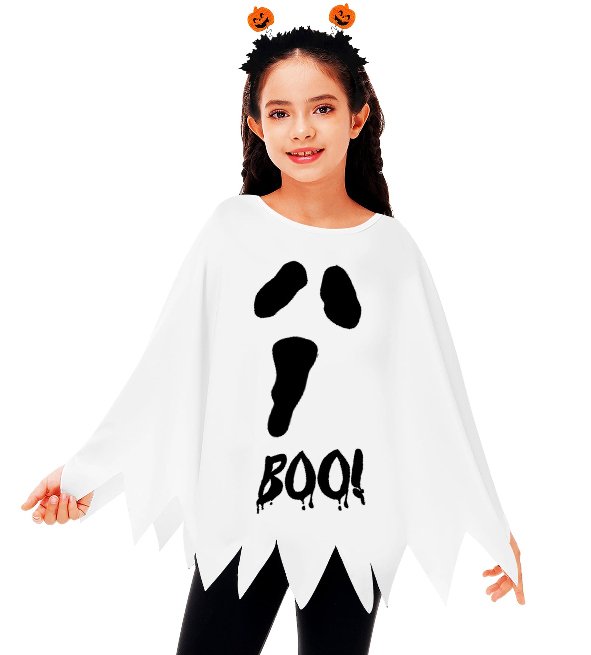AOBUTE Girls White Ghost Poncho Kids Halloween Cute Cloak Cape Clothes White