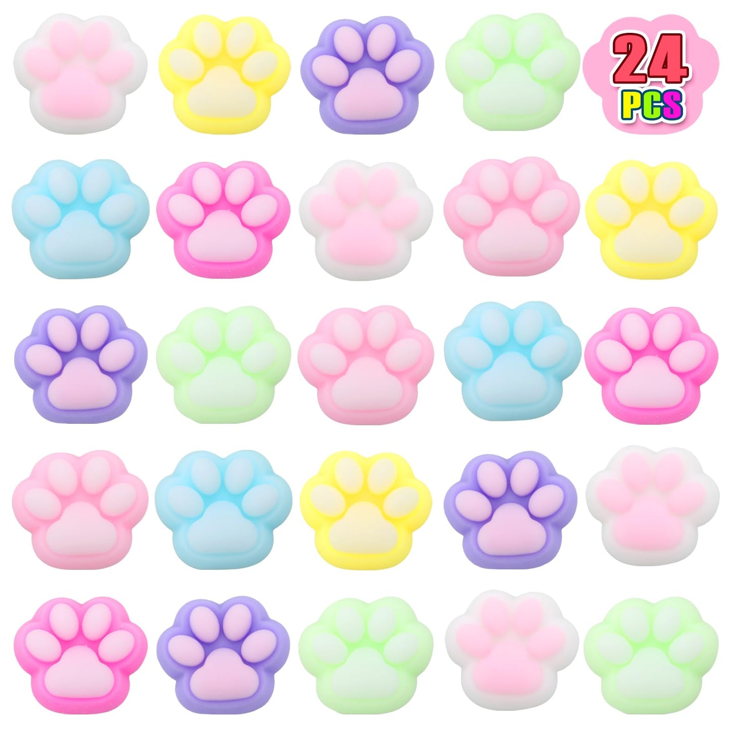 24 Pcs Squishies, Mini Cat Paw Squishy Squeeze Toys Party Favors For Kids 4-8 8-12 Goodie Bag Treasure Box Classroom Prizes East