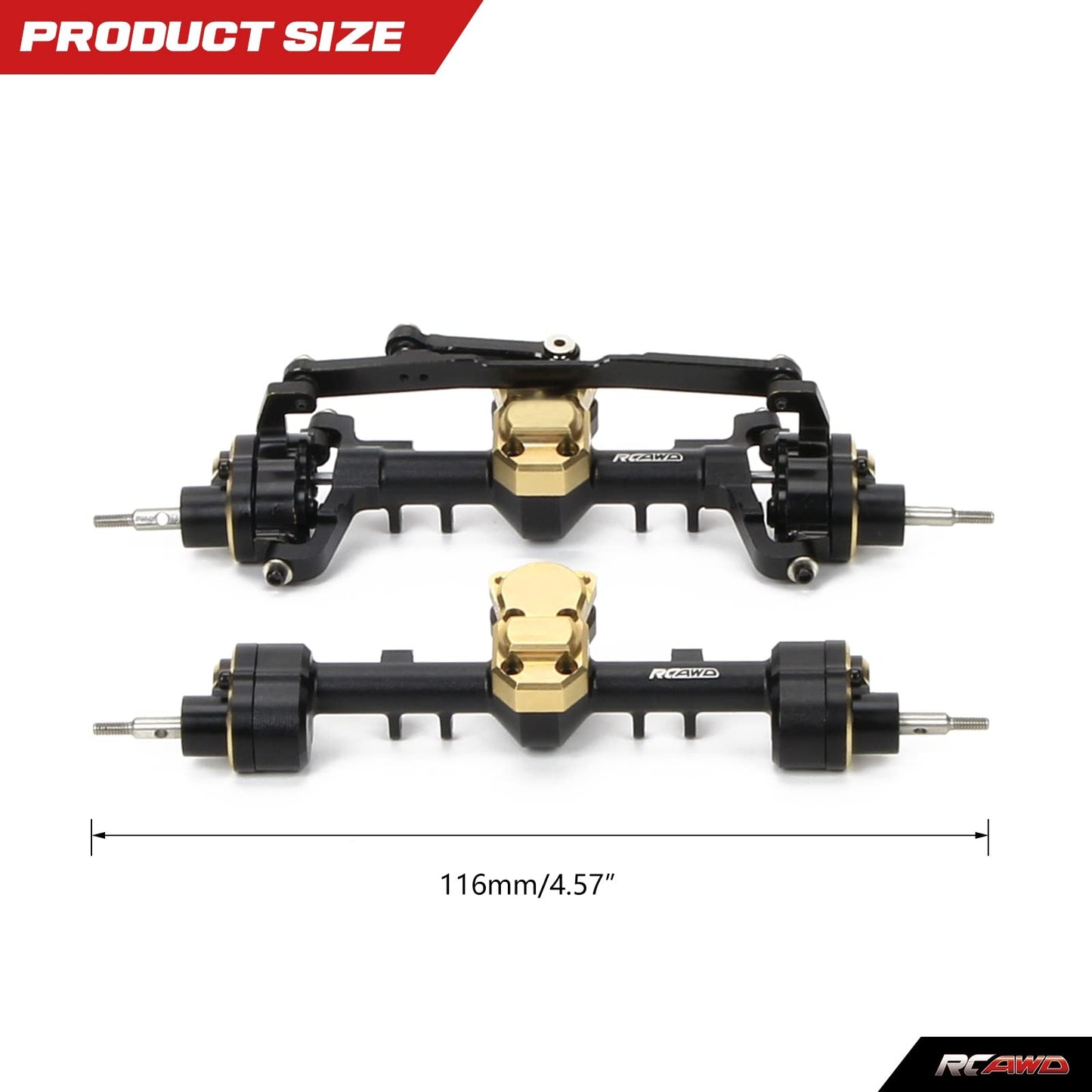 RCAWD Front and Rear Portal Axle Set for Axial SCX24 Upgrades Housing with Steel Gears& Brass Worm Gears& Brass Third Member Hou