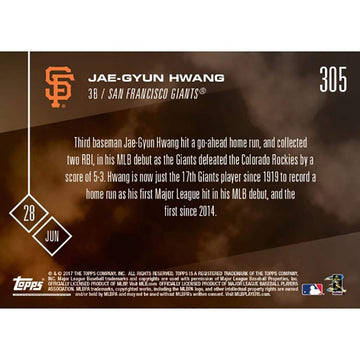 Mlb Sf Giants Jae-Gyun Hwang #305 2017 Topps Now Trading Card