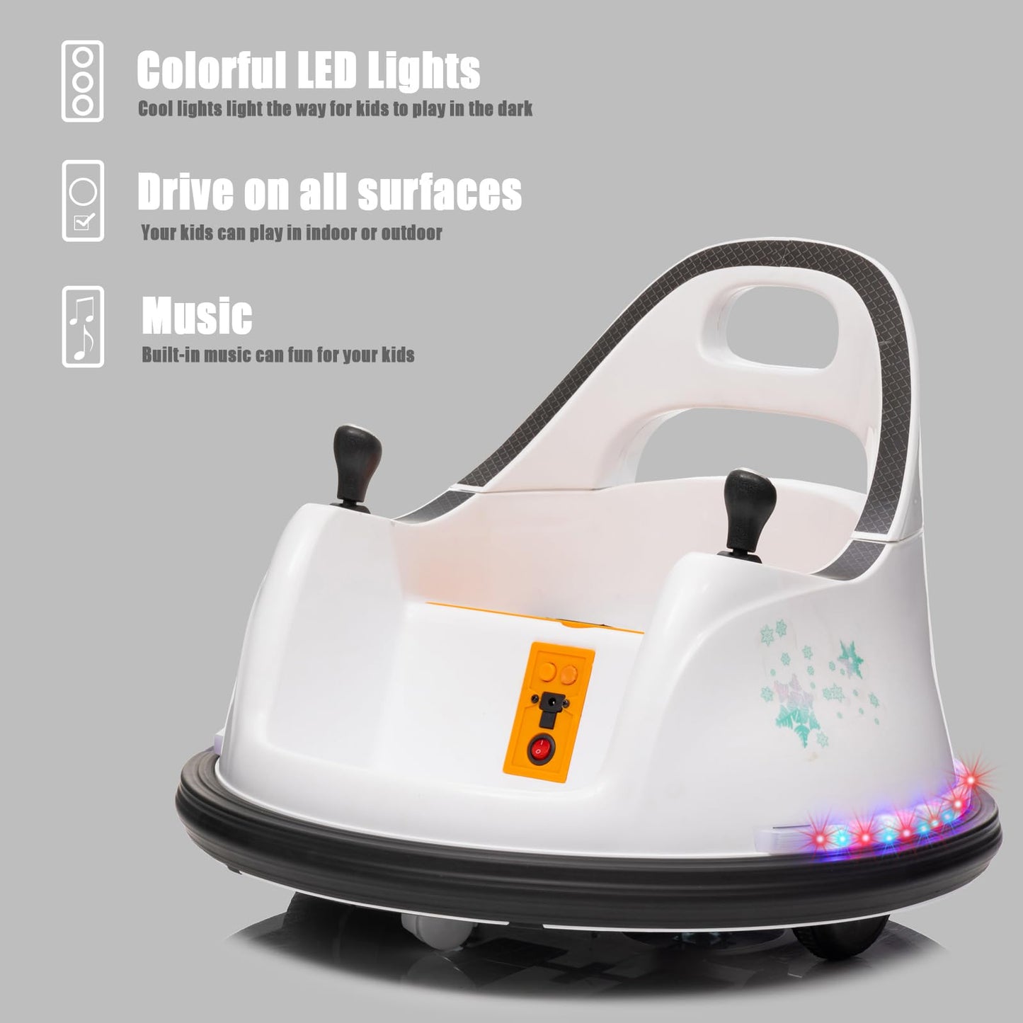 FINITO 12V Ride On Electric Bumper Car for Toddlers with Remote Control, 360 Degree Spin, LED Lights, Music, Safety Belt for Age