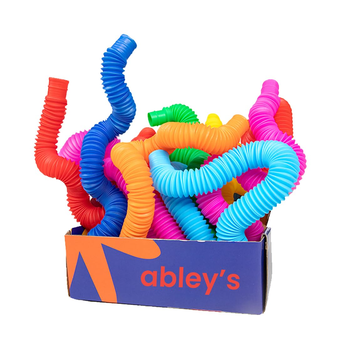 AbleyS Pop Tubes Sensory Toys, Multi-Colour Crinkly Tubes, Stem Learning And Motor Skills Development | 12 Pcs Set | Large (19 