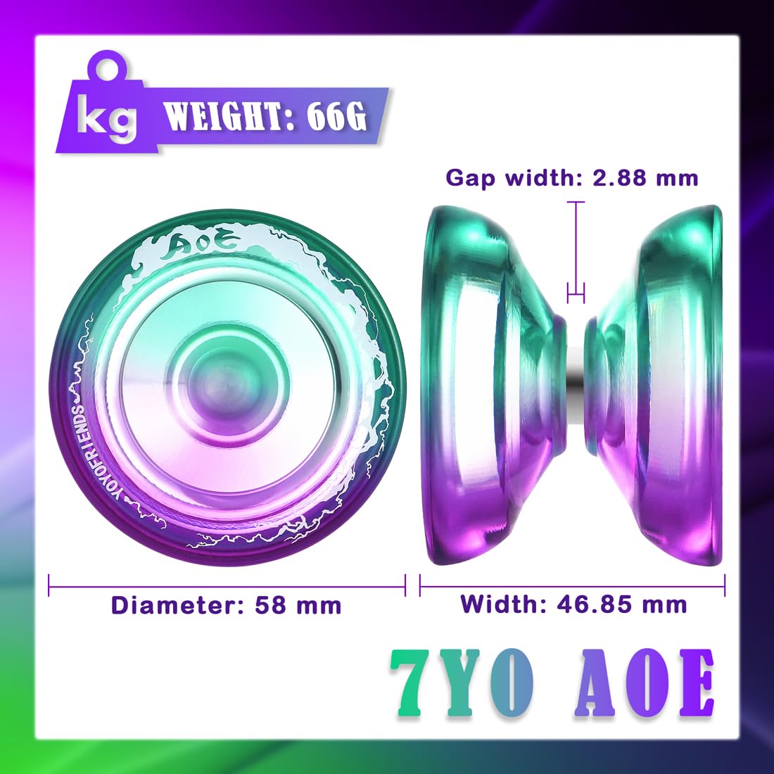 7Yo Responsive Yoyo Aoe, Dual Purpose Yoyo For Beginners Kids, Professional Crystal Yoyo Wide Plastic Yoyo With Kk Bearing + Axl