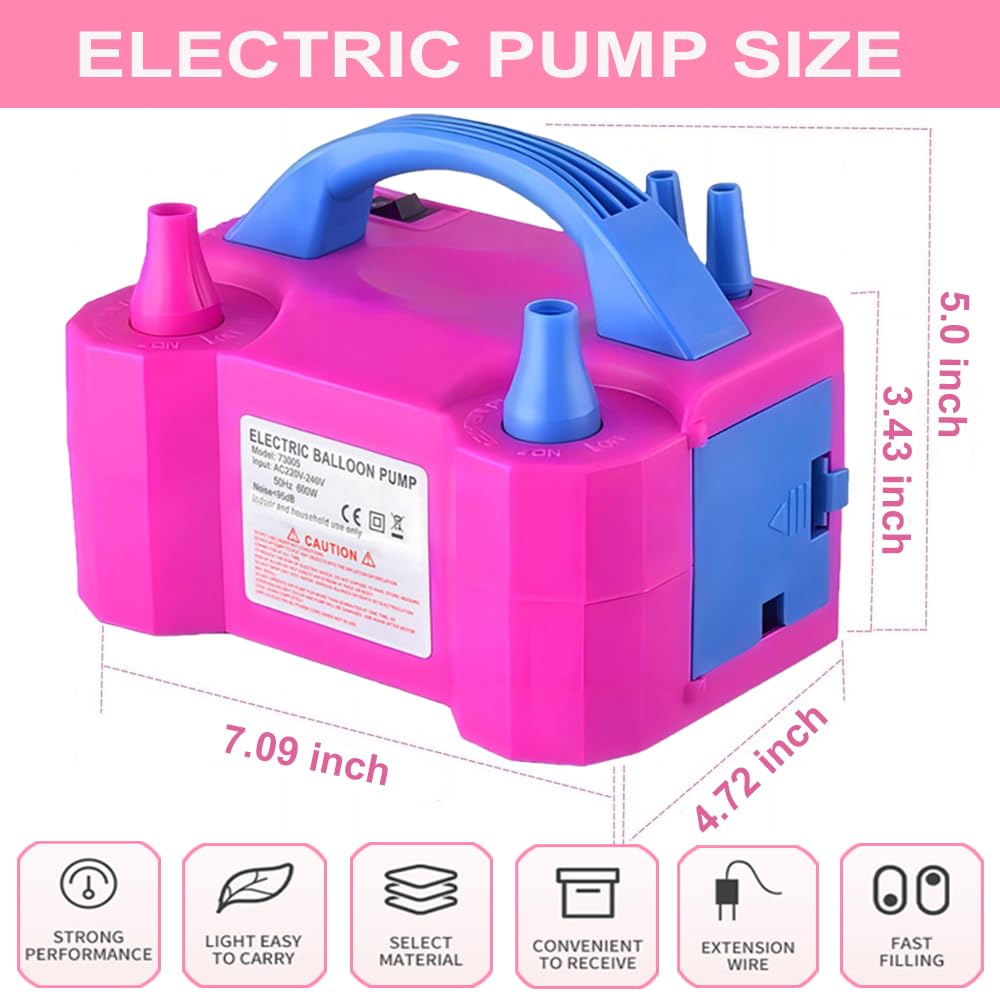 Electric Balloon Pump, Portable Dual Nozzle Balloon Blower Inflator With Balloons Tying Tools For Balloon Decoration Weddings Bi