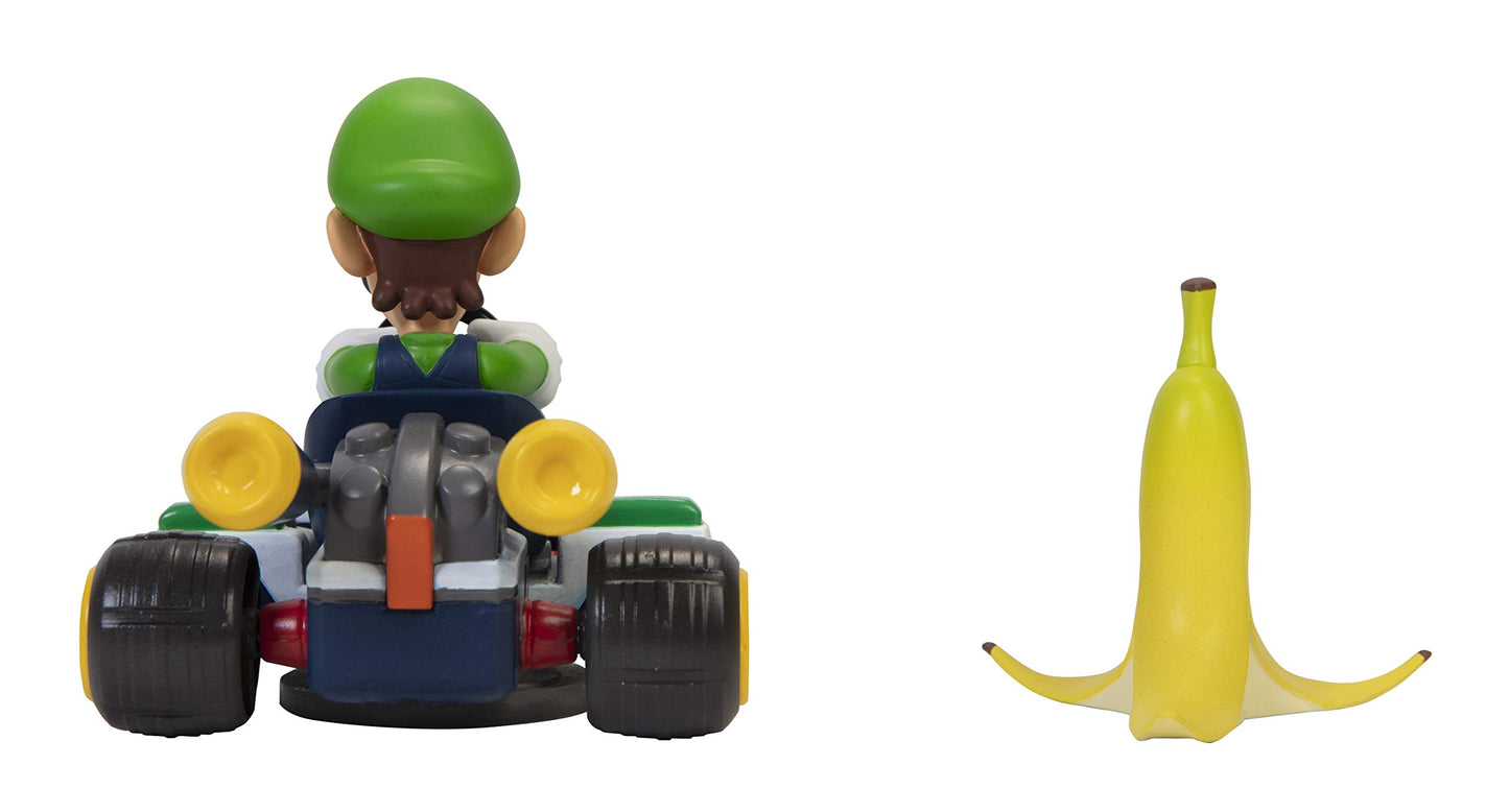 Super Mario Luigi Racer Vehicle - 360 Spins, Wind Up, 2.5" Action Figure, Medium, Plastic