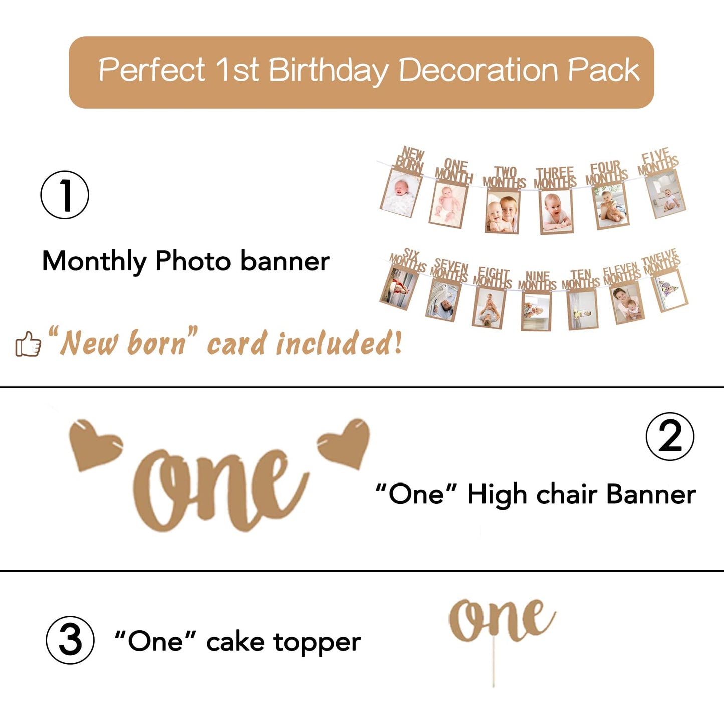 Siyoriot Baby 1st Birthday Decorations Girl Monthly Photo Banner First Birthday Decor with 1st Birthday High Chair Banner and On