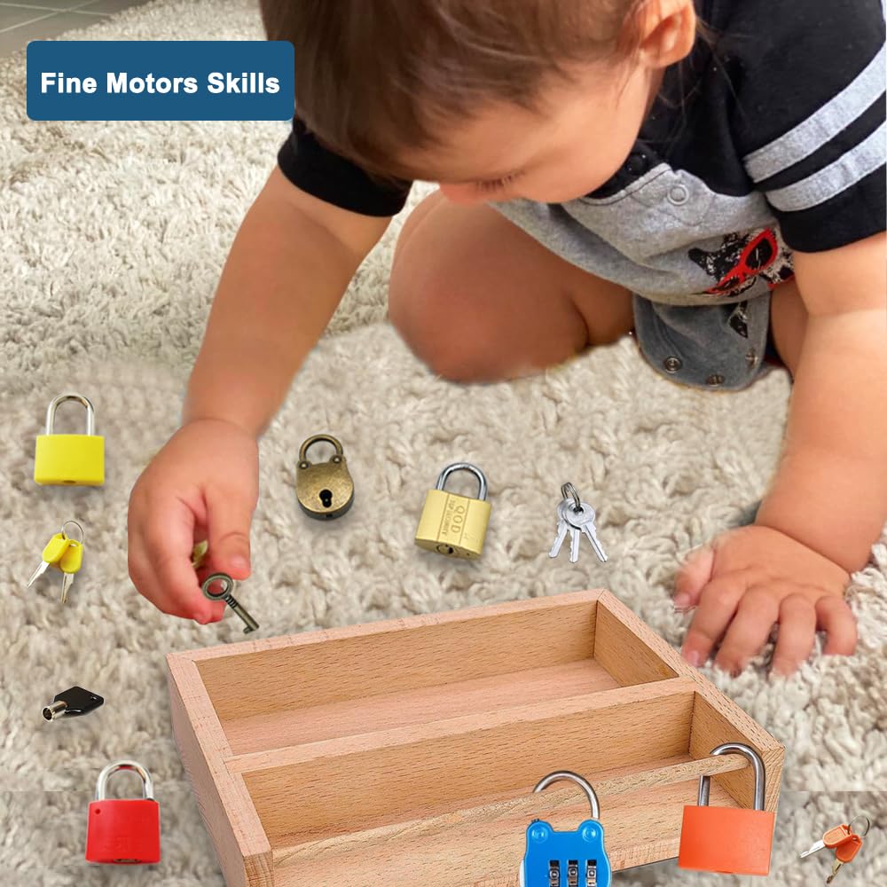 Inslat Montessori Lock And Key Toy Set For Toddlers, Montessori Educational Stem Lock Toys Matching Games Lock Set With Wooden Tray For 3 4 5 Year Old Kids