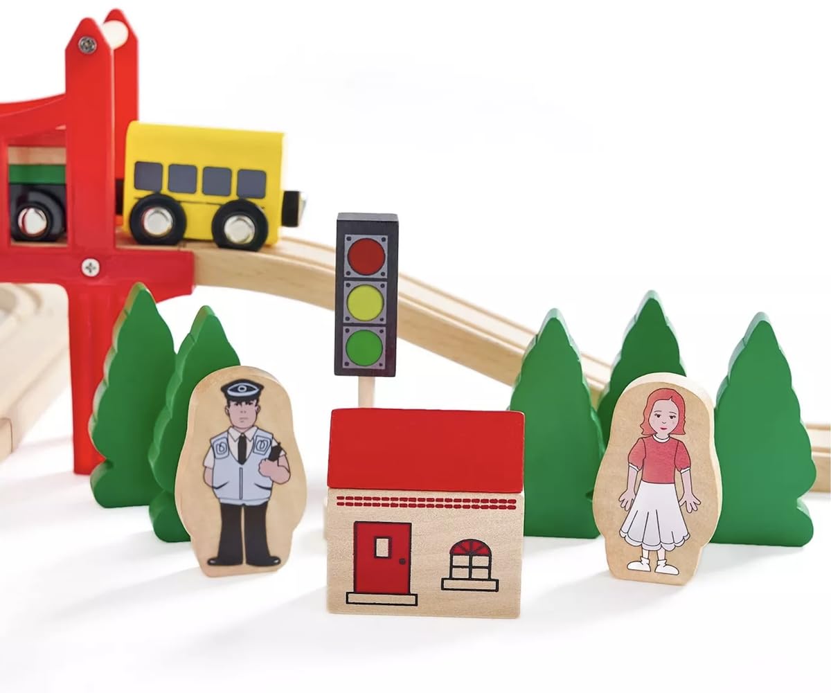 HYPERLIVING Wooden Train Set for Toddler  39 Pcs Wooden Train Track Fits Thomas  Brio  Chuggington  Melissa and Doug - Expandable  Changeable- Train Toy for 3 4 5 Year Old Boys Girls