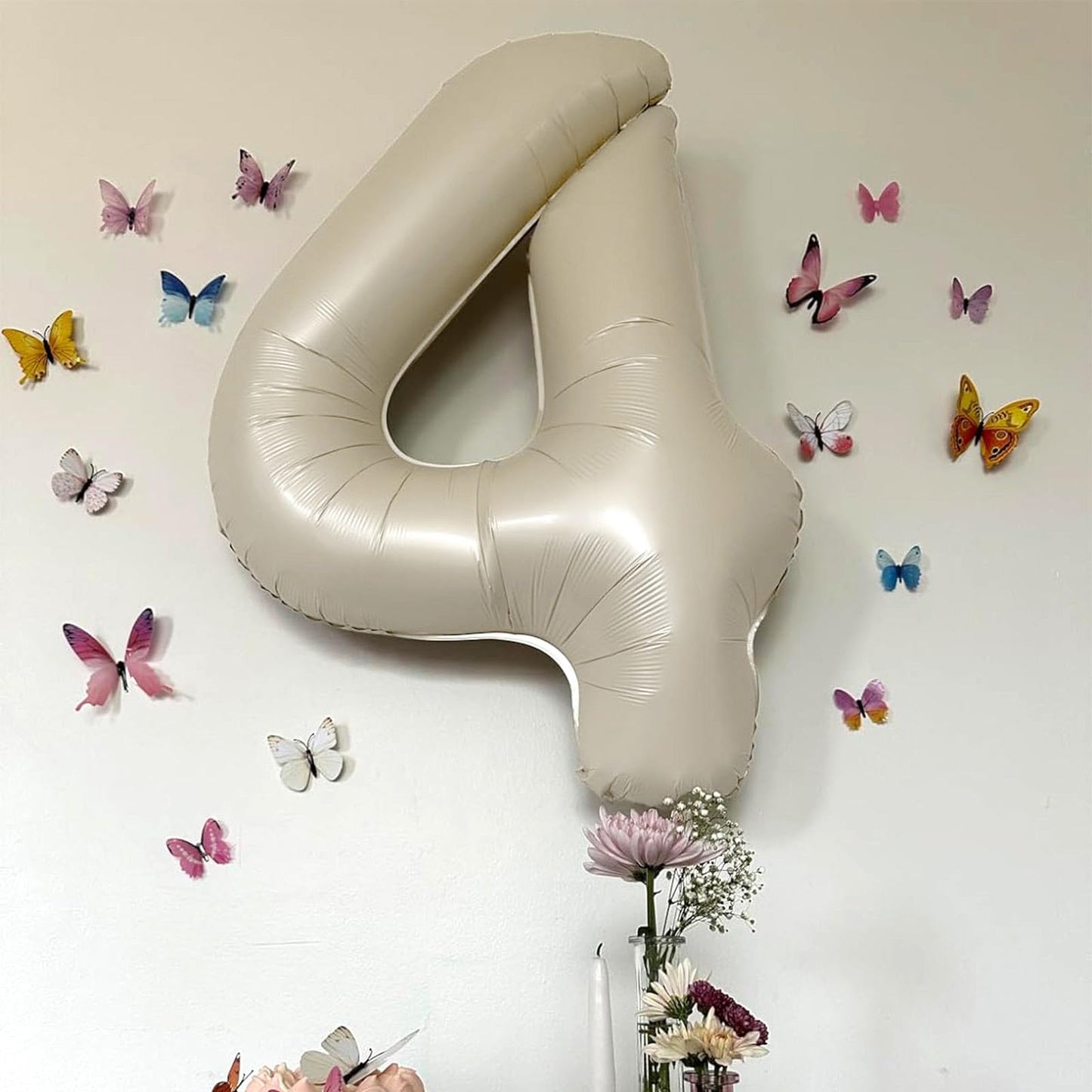 Paticool 40 Inch Beige Number Balloon 4, Large Cream Number Foil Mylar Balloons For Birthday Party Celebration Decorations Suppl