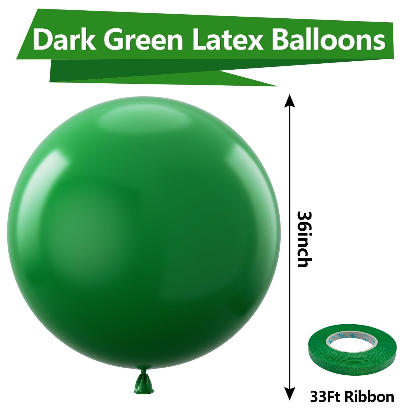Bezente Dark Green Giant Balloons 36 Inch - 8 Pack Jumbo Green Balloons Large Round Emerald Green Latex Balloons For Baby Shower