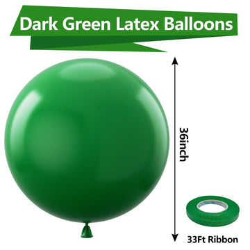 Bezente Dark Green Giant Balloons 36 Inch - 8 Pack Jumbo Green Balloons Large Round Emerald Green Latex Balloons For Baby Shower