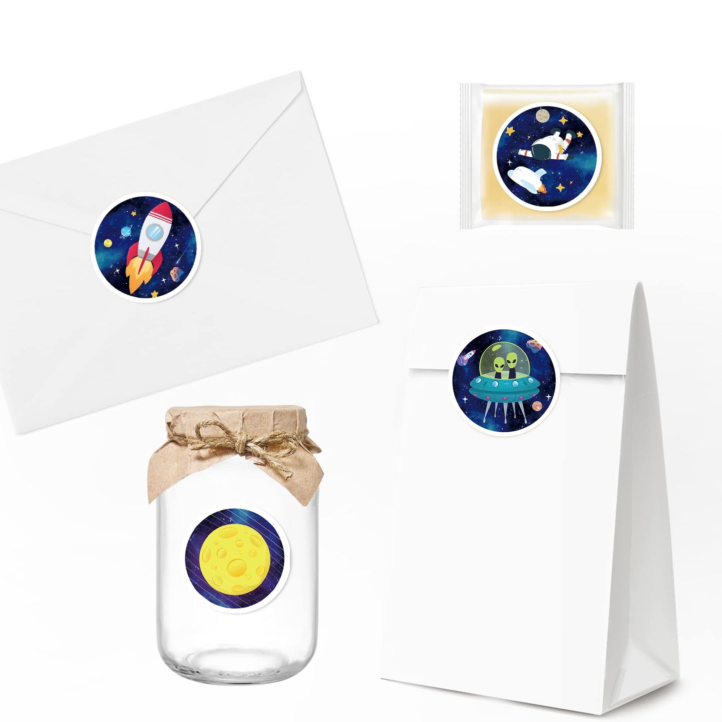 Space Stickers 180 Pcs Round Space Planet Sticker Kit Alien Ufo Decoration Space Party Supplies Rocket Favors
